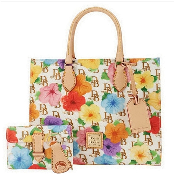 Dooney & Bourke Handbags - 5Pcs Dooney & Bourke Coated Cotton Floral Print Janine Satchel w/Accessories